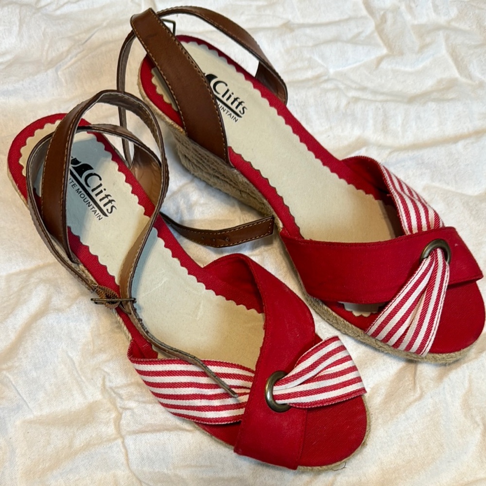 Cliffs by WHITE MOUNTAIN Red and Brown Espadrilles with Wedge Heel